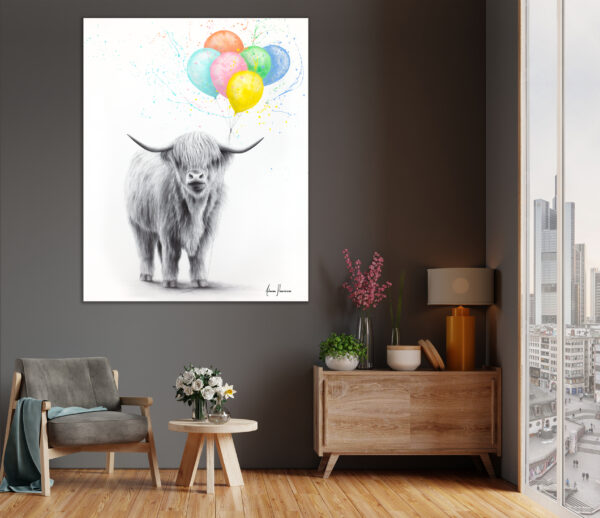 Ashvin Harrison Art- On the wall The Highland Cow and The Balloons 4