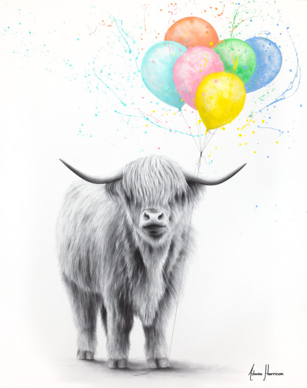 Ashvin Harrison Art- The Highland Cow and The Balloons