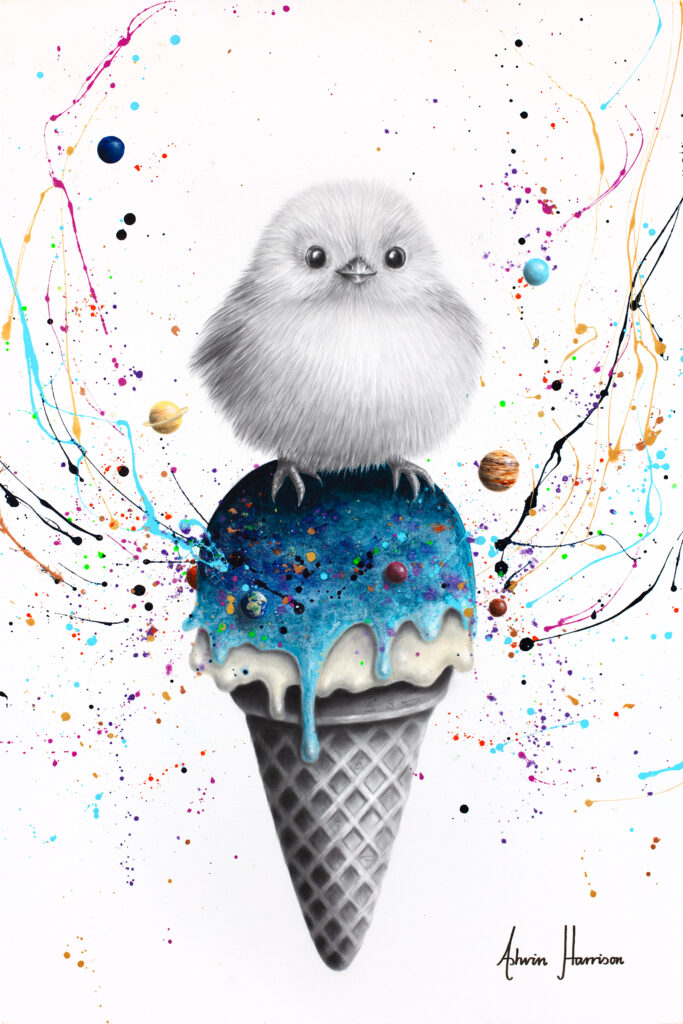 Ashvin Harrison Art- Happy Fluffy on Space Cone